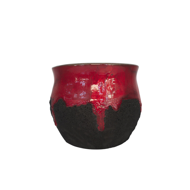 Pot vintage Fat Lava rouge et noir avec cache-pot, 1960