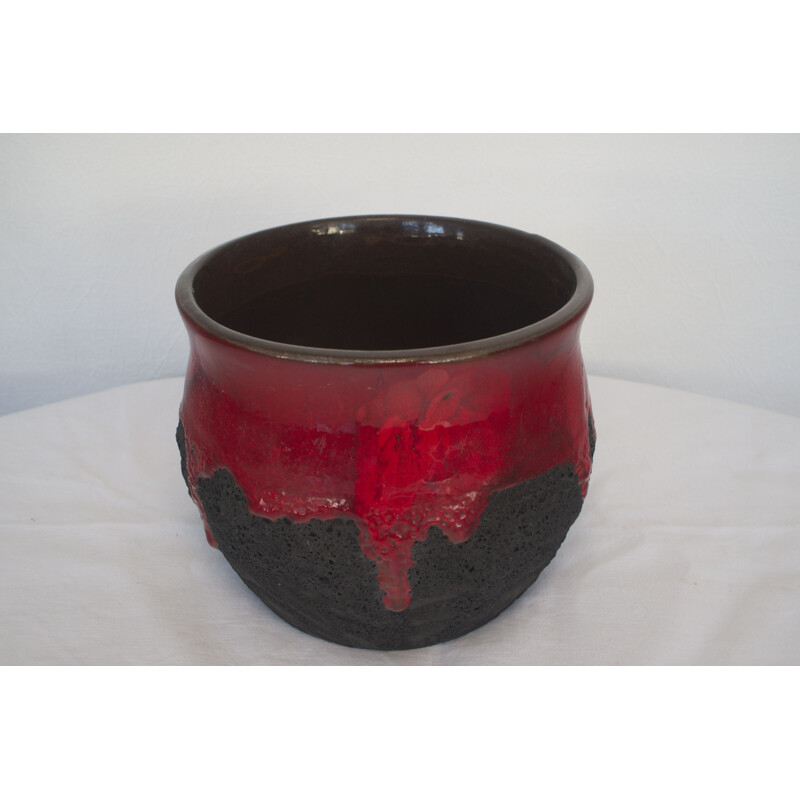 Pot vintage Fat Lava rouge et noir avec cache-pot, 1960