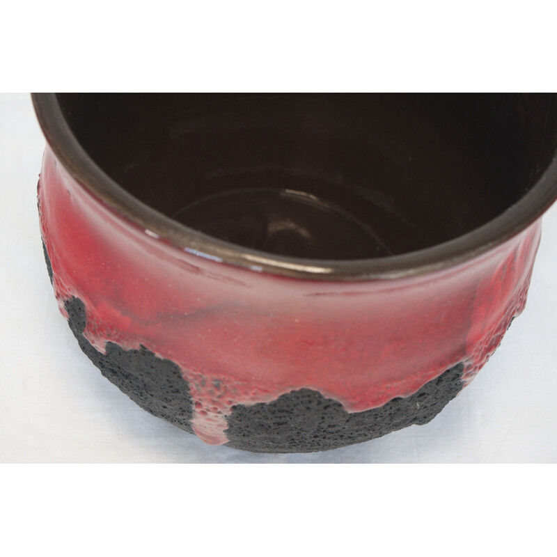 Mid century Fat Lava red & black pot with cachepot, 1960s