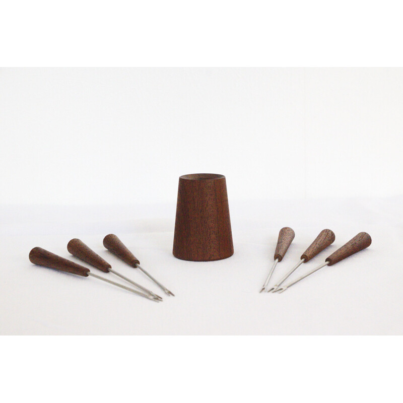 Set of 6 mid century teak gables with cup, 1960s
