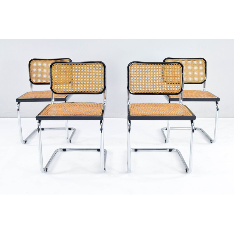 Set of 4 mid-century Italian B32 Cesca Chairs by Marcel Breuer, 1970s