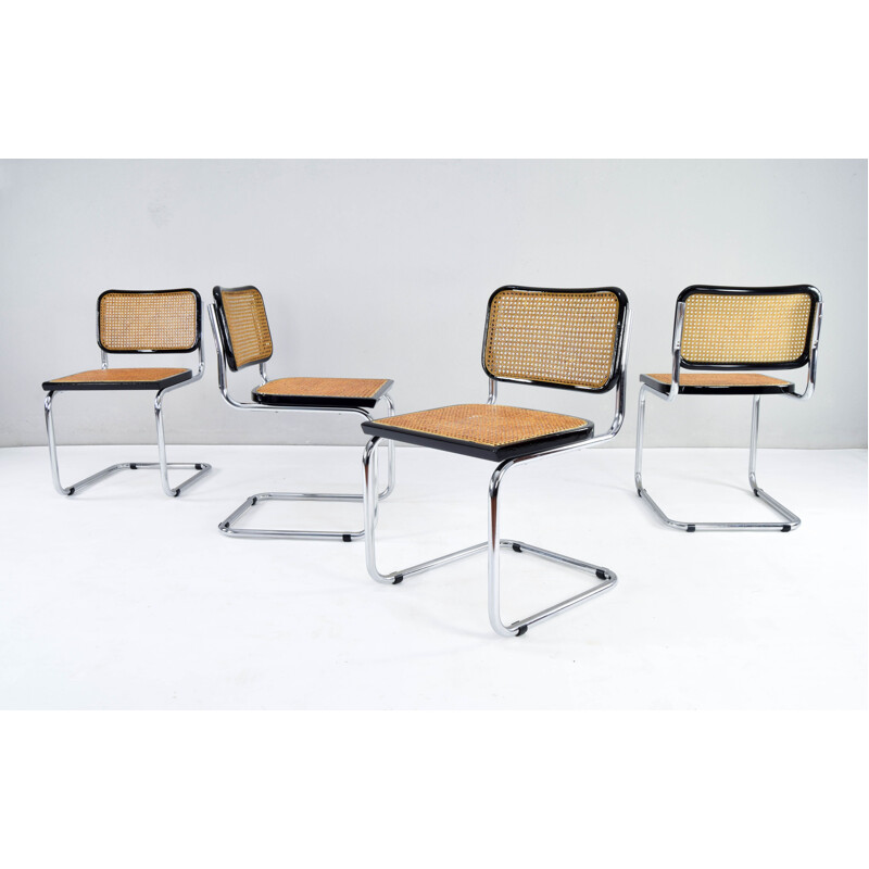 Set of 4 mid-century Italian B32 Cesca Chairs by Marcel Breuer, 1970s