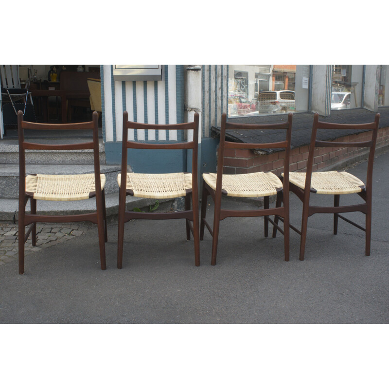 Set of 4 vintage teak and rattan chairs by Georg Leowald for Wilkhahn, 1950s