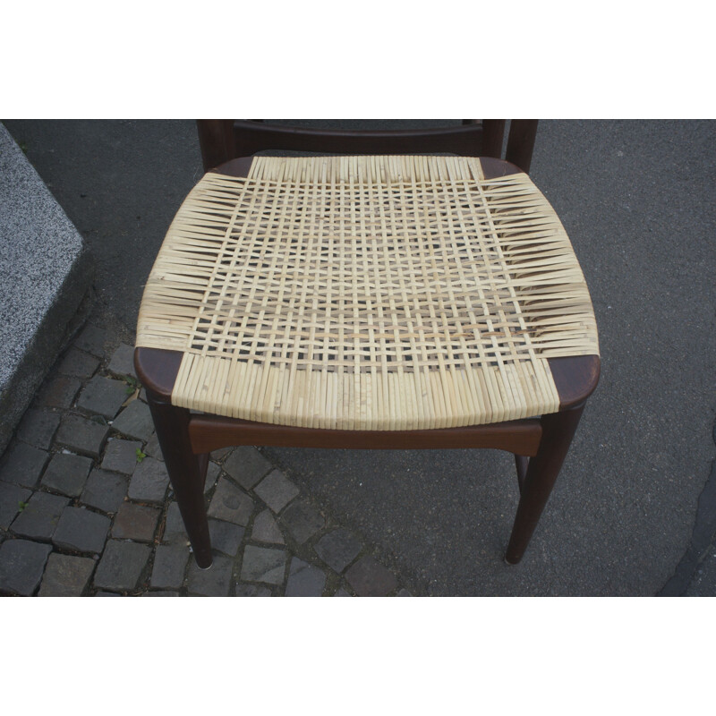 Set of 4 vintage teak and rattan chairs by Georg Leowald for Wilkhahn, 1950s