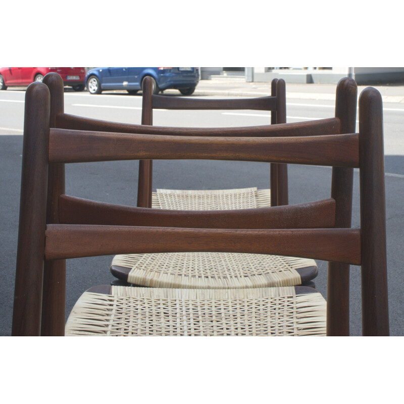 Set of 4 vintage teak and rattan chairs by Georg Leowald for Wilkhahn, 1950s