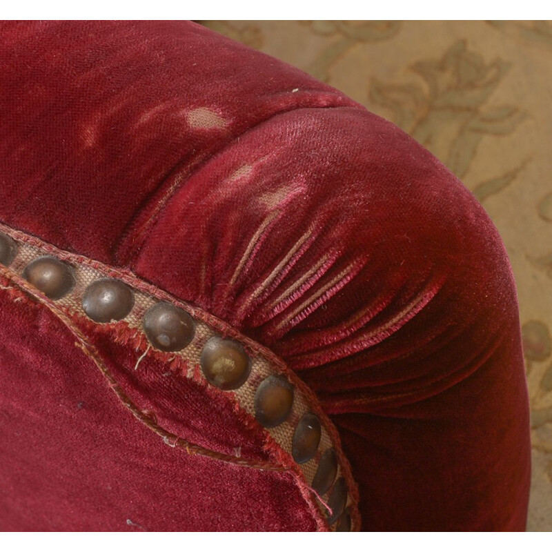Danish vintage velvet and fabric banana sofa, 1940s