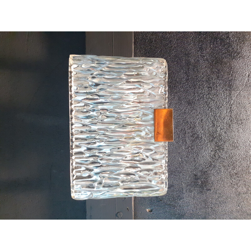 Vintage wall lamp in cast glass and brass, 1970