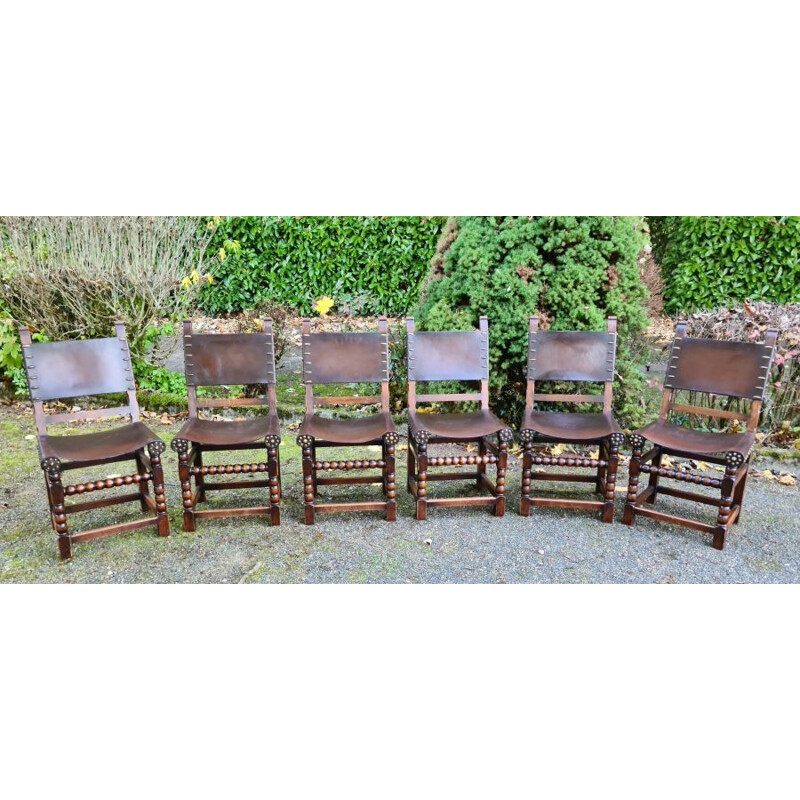 Set of 6 vintage leather chairs