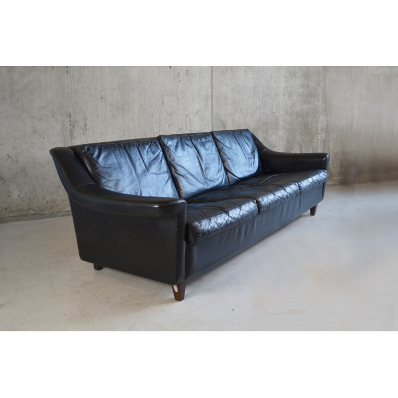 Danish Mid Century 3 seater leather sofa with teak legs - 1970s