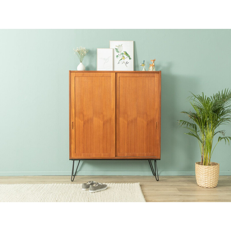 Vintage teak cabinet with two sliding doors by Poul Hundevad, Denmark 1960s