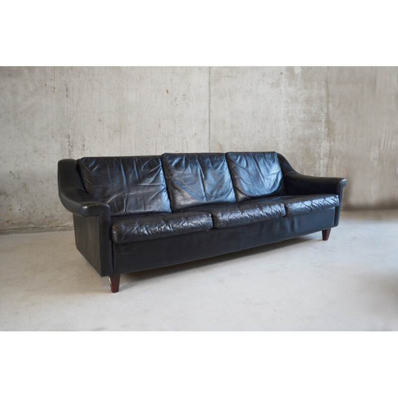 Danish Mid Century 3 seater leather sofa with teak legs - 1970s