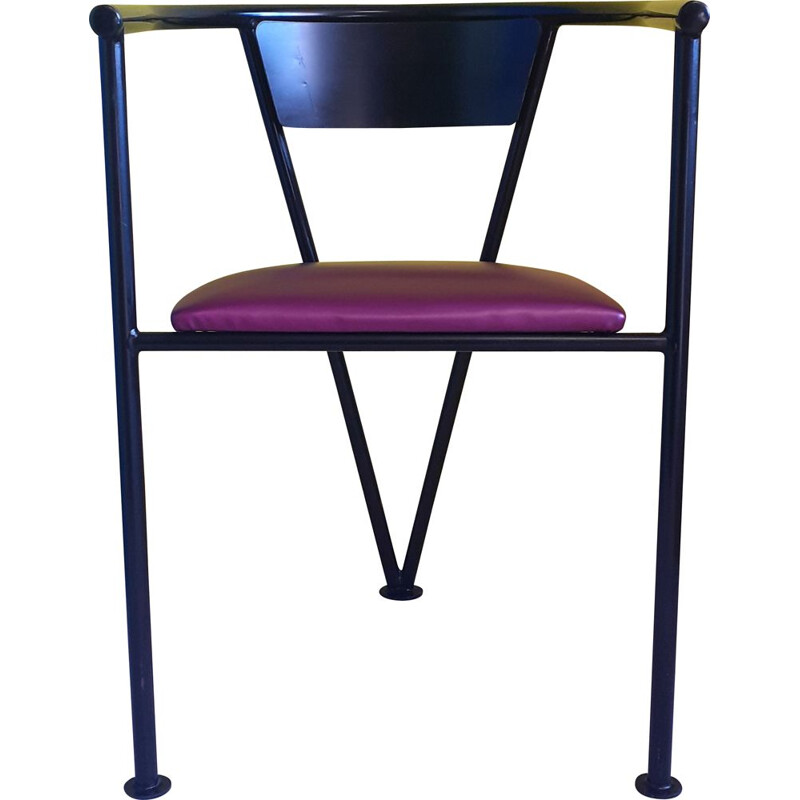 Vintage black lacquered tubular steel office chair, 1980