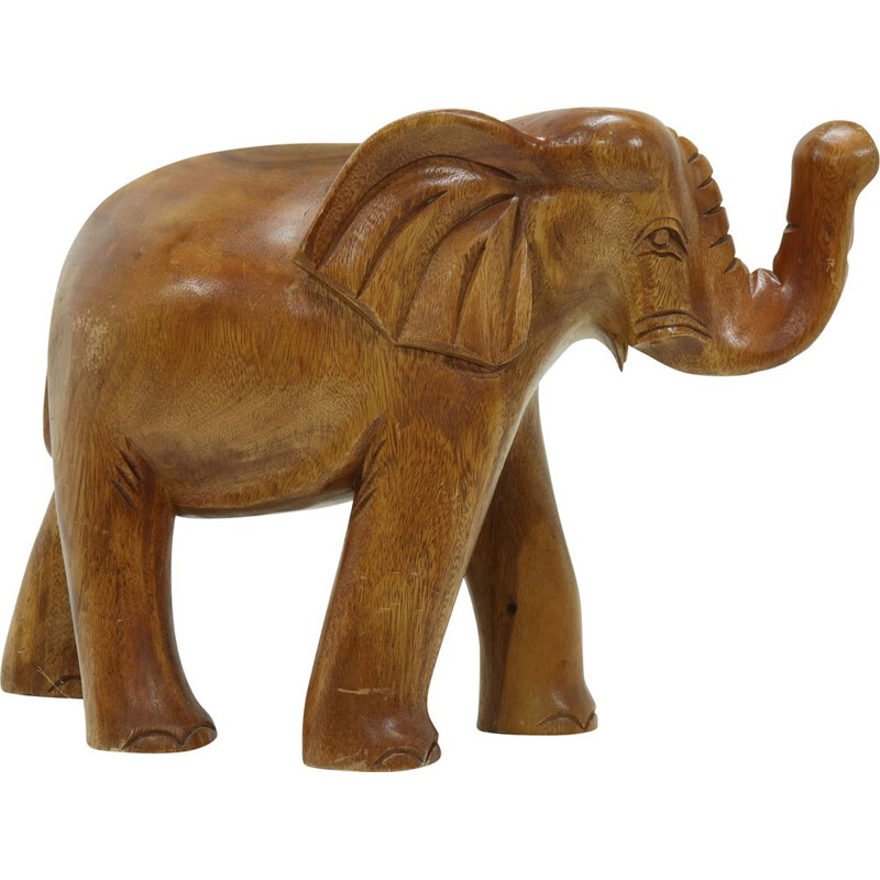 Vintage carved teak elephant, 1970