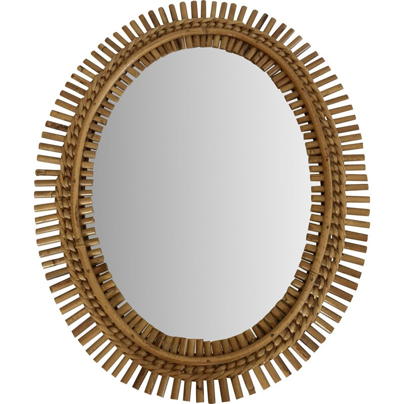 Vintage ovale spiegel in rotan van Marco Minbre voor Bonacina, Italië 1960