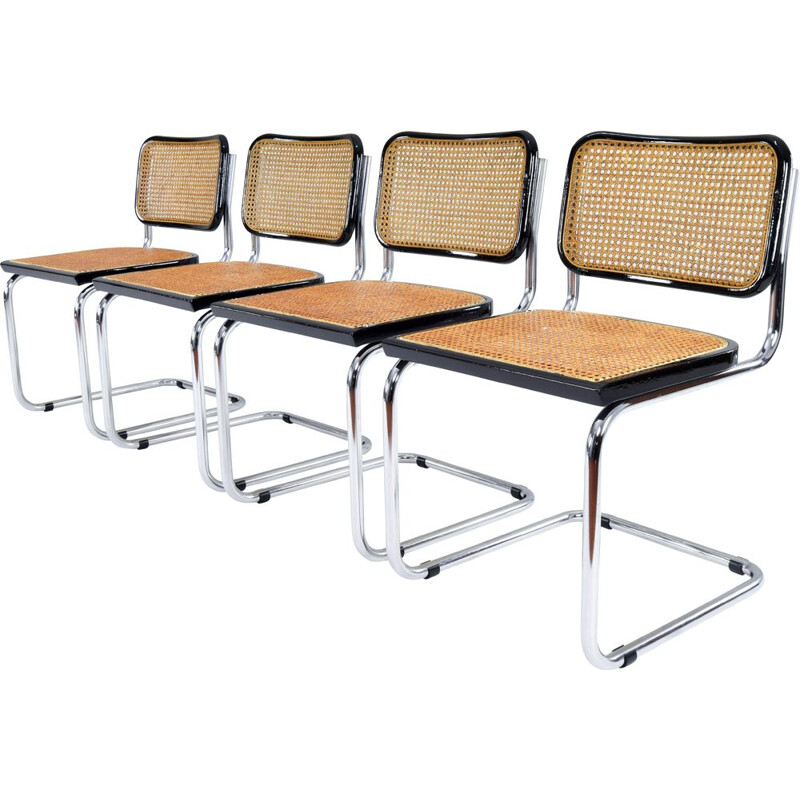 Set of 4 mid-century Italian B32 Cesca Chairs by Marcel Breuer, 1970s