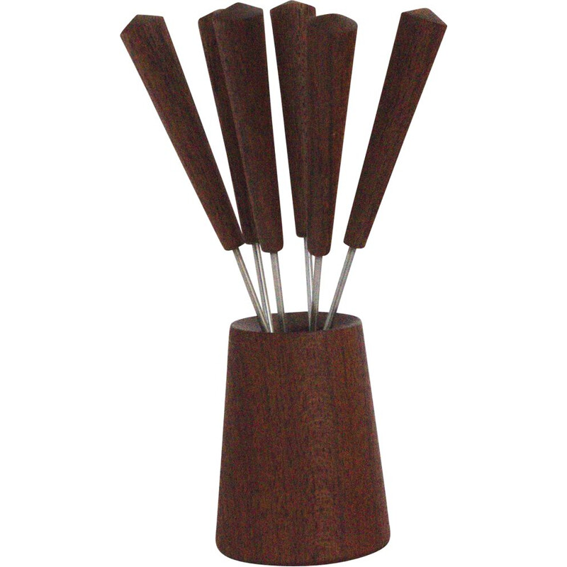 Set of 6 mid century teak gables with cup, 1960s