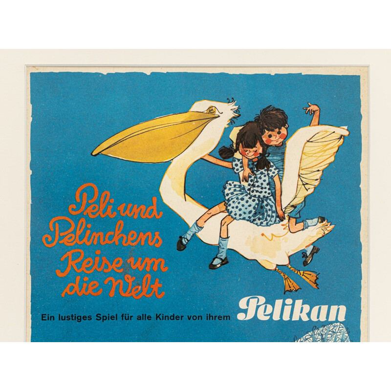 Panneau publicitaire vintage "Peli & Pelinchen" en bois de frêne, 1950