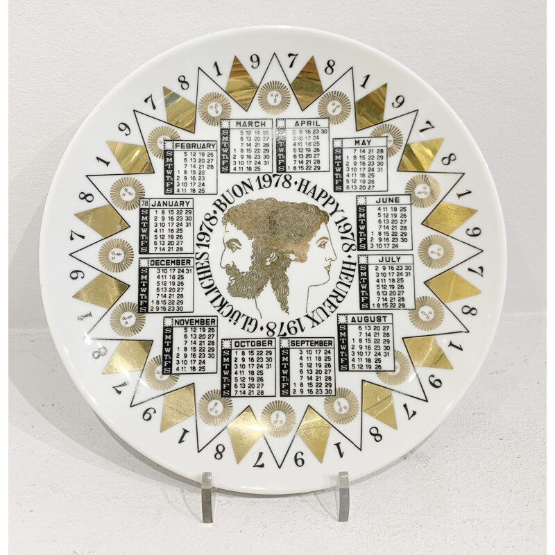 Assiette de calendrier vintage en porcelaine par Piero Fornasetti, 1978