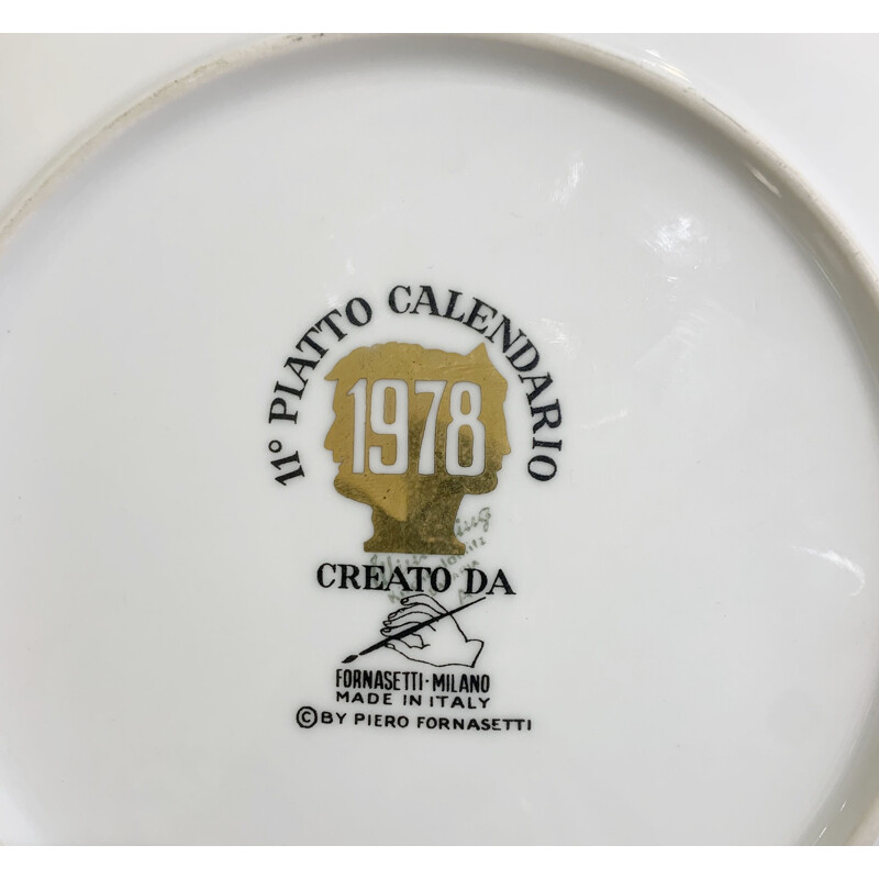 Plato calendario de porcelana vintage de Piero Fornasetti, 1978