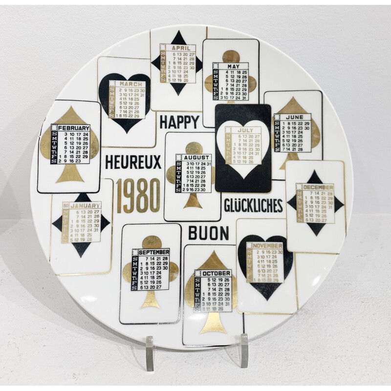 Vintage calendar porcelain plate by Piero Fornasetti, 1980