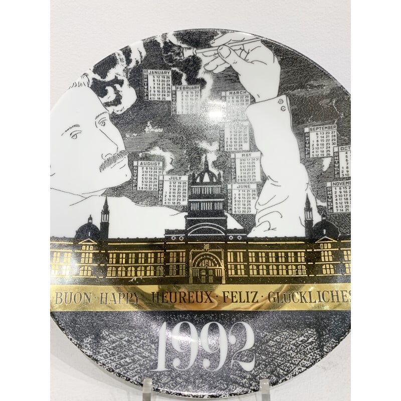 Placa de calendario de porcelana vintage de Piero Fornasetti, 1992