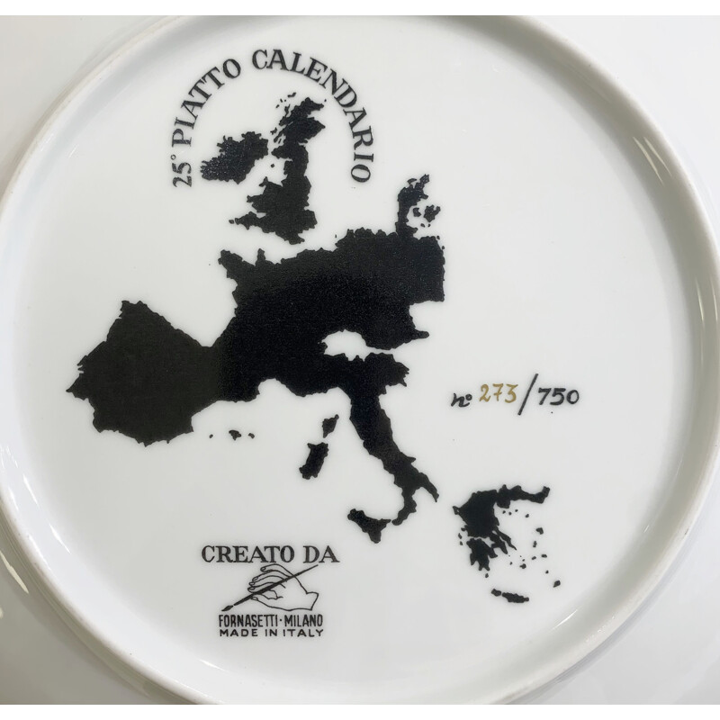 Vintage calendar porcelain plate by Piero Fornasetti, 1992