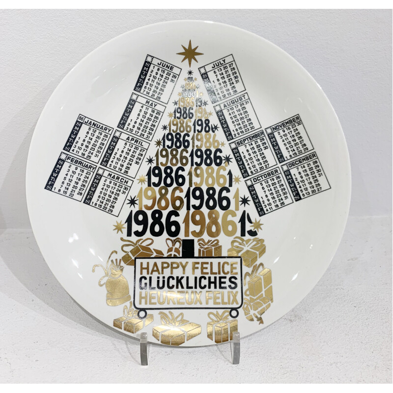 Assiette de calendrier vintage en porcelaine de Piero Fornasetti, 1986