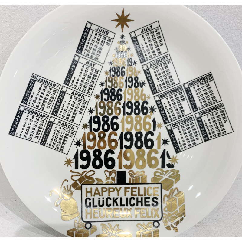 Vintage calendar porcelain plate by Piero Fornasetti, 1986