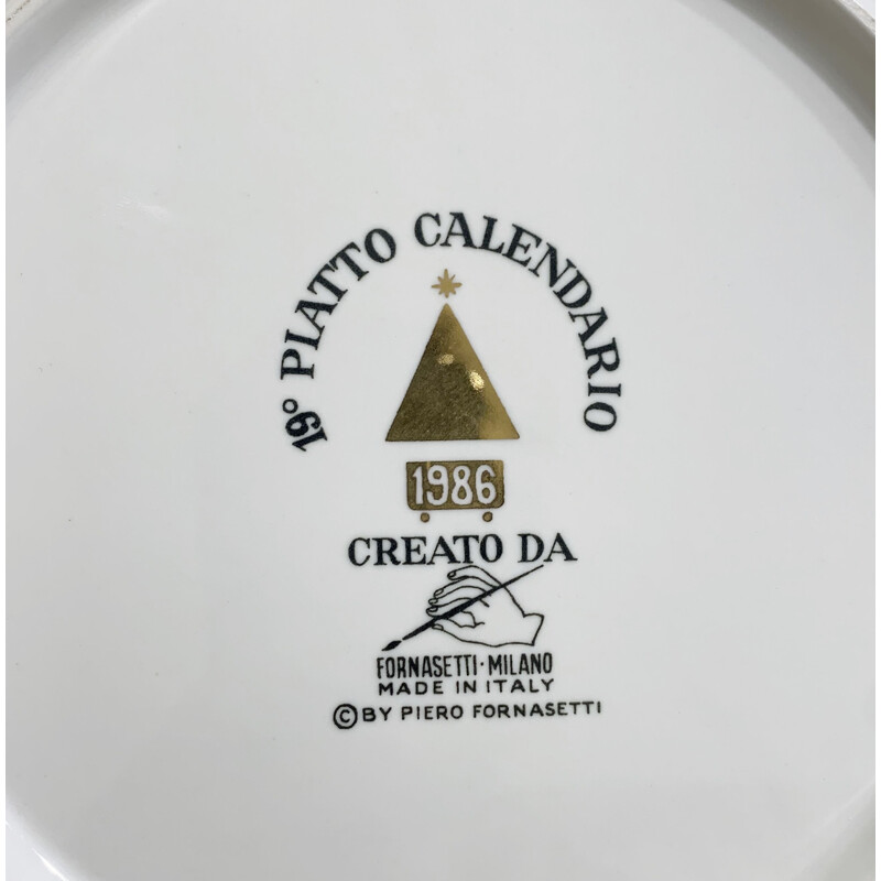 Vintage calendar porcelain plate by Piero Fornasetti, 1986