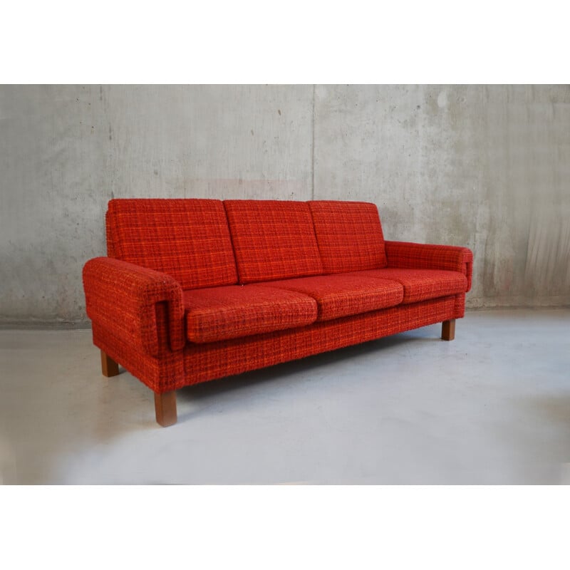 Danish Mid century 3 seater red/orange sofa - 1970s