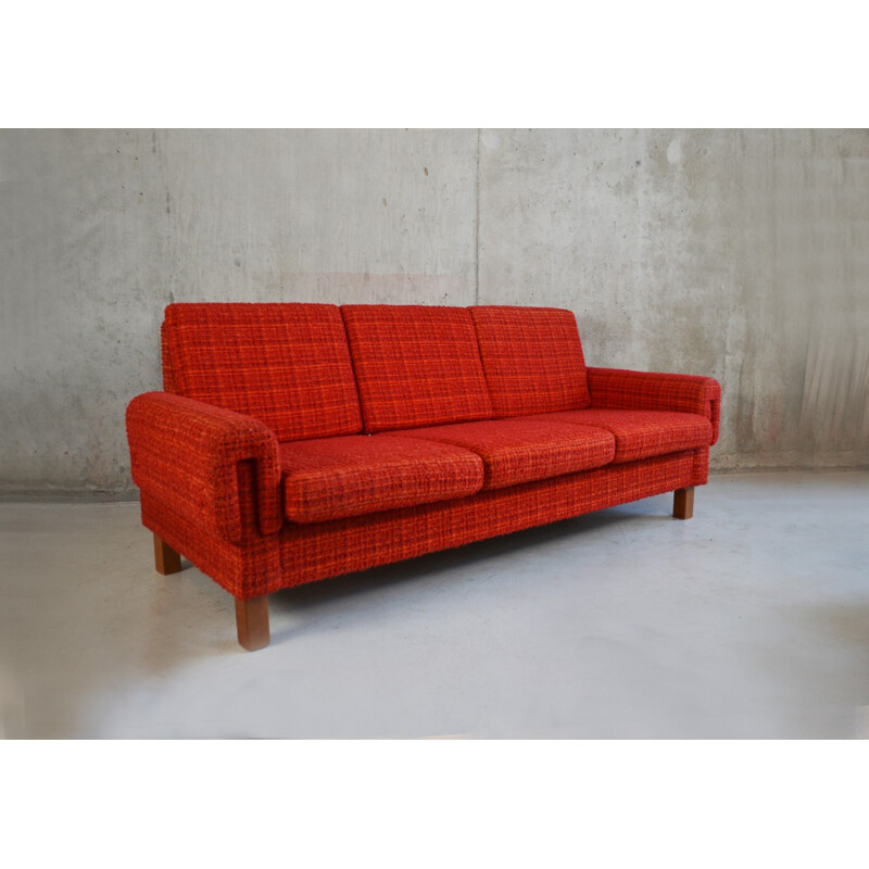 Danish Mid century 3 seater red/orange sofa - 1970s