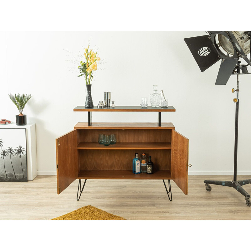 Walnut and leatherette vintage home bar, Germany 1950s