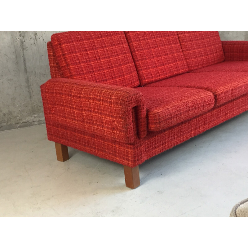 Danish Mid century 3 seater red/orange sofa - 1970s