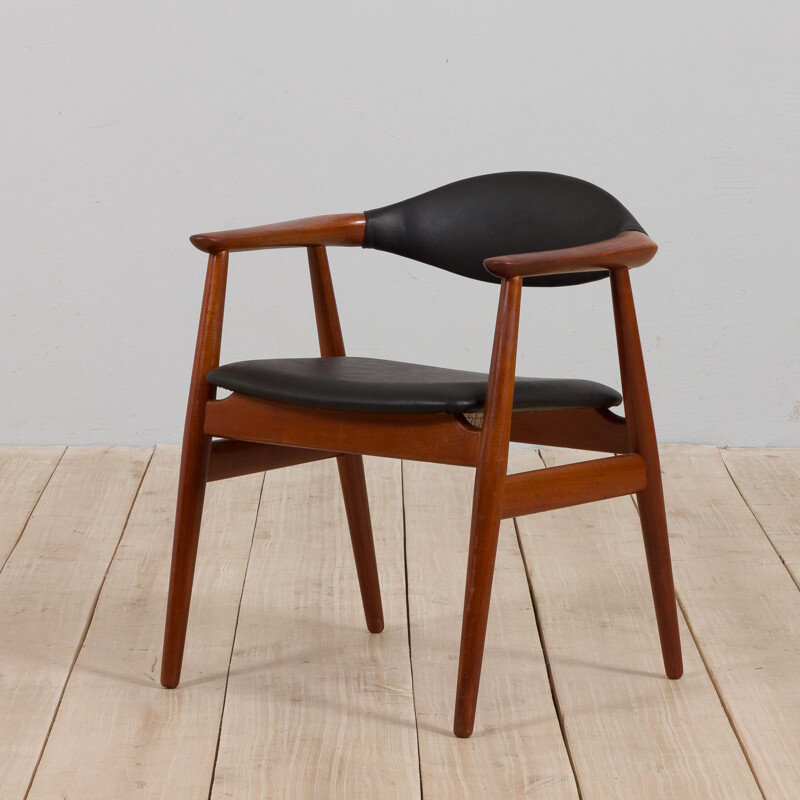 Vintage solid teak and black leather armchair by Erik Kirkegaard for Glostrup, Denmark 1960s