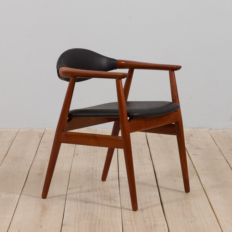 Vintage solid teak and black leather armchair by Erik Kirkegaard for Glostrup, Denmark 1960s