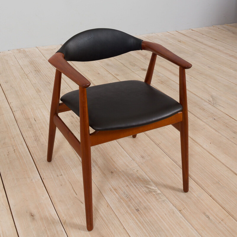 Vintage solid teak and black leather armchair by Erik Kirkegaard for Glostrup, Denmark 1960s