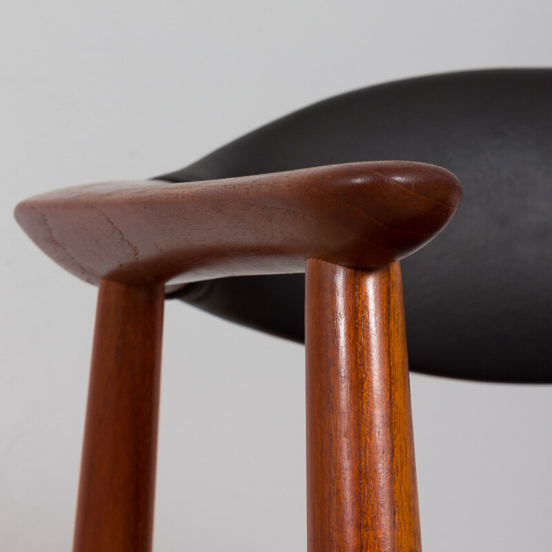 Vintage solid teak and black leather armchair by Erik Kirkegaard for Glostrup, Denmark 1960s