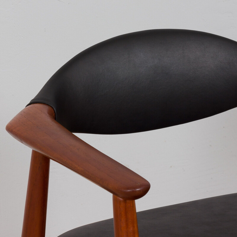 Vintage solid teak and black leather armchair by Erik Kirkegaard for Glostrup, Denmark 1960s