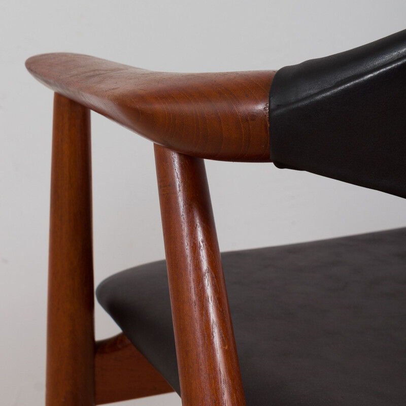 Vintage solid teak and black leather armchair by Erik Kirkegaard for Glostrup, Denmark 1960s