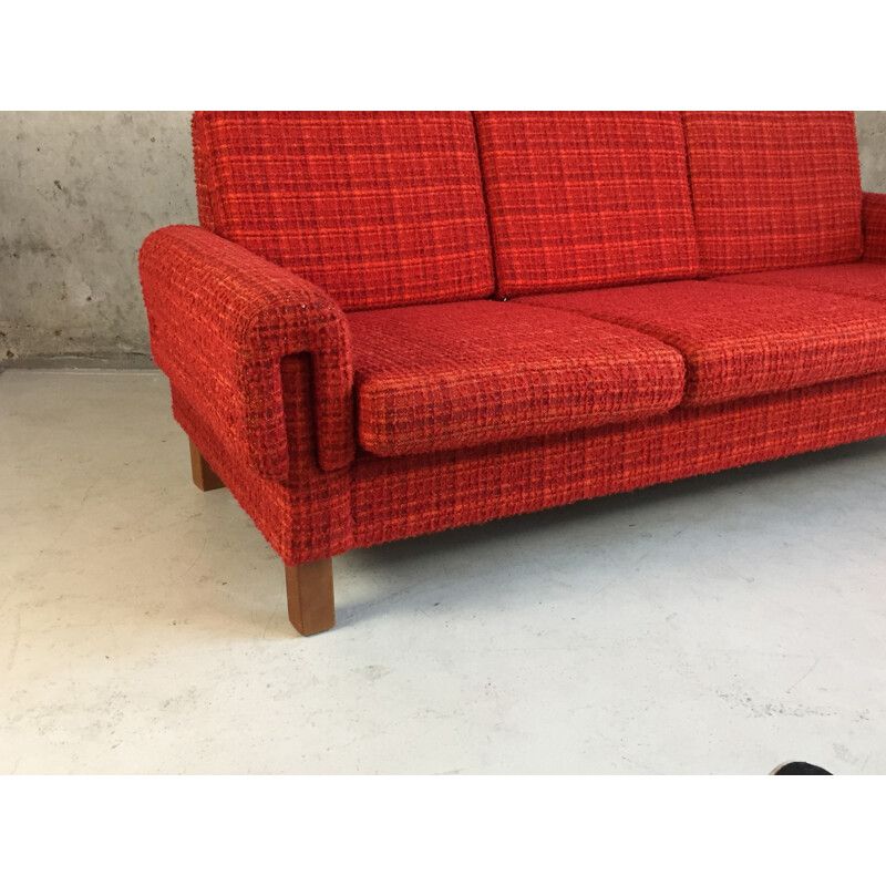 Danish Mid century 3 seater red/orange sofa - 1970s