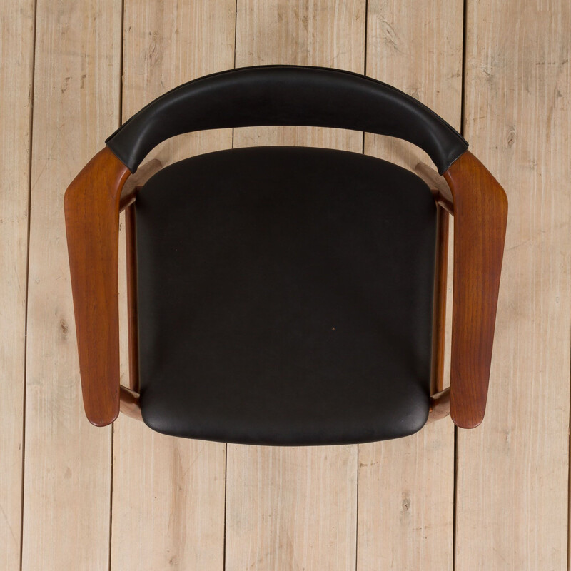 Vintage solid teak and black leather armchair by Erik Kirkegaard for Glostrup, Denmark 1960s