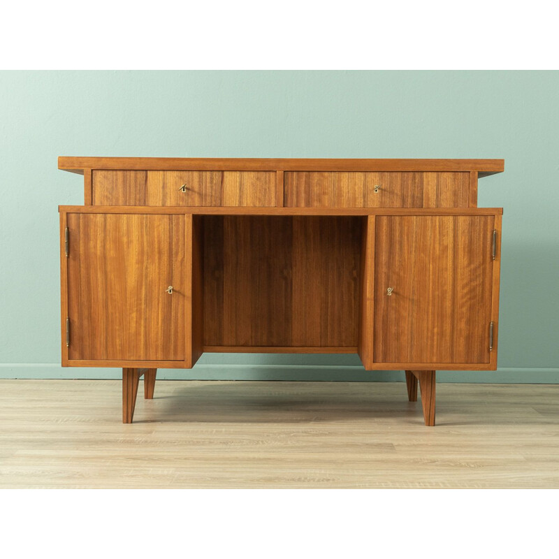 Vintage walnut desk with two sliding glass doors, Germany 1950s