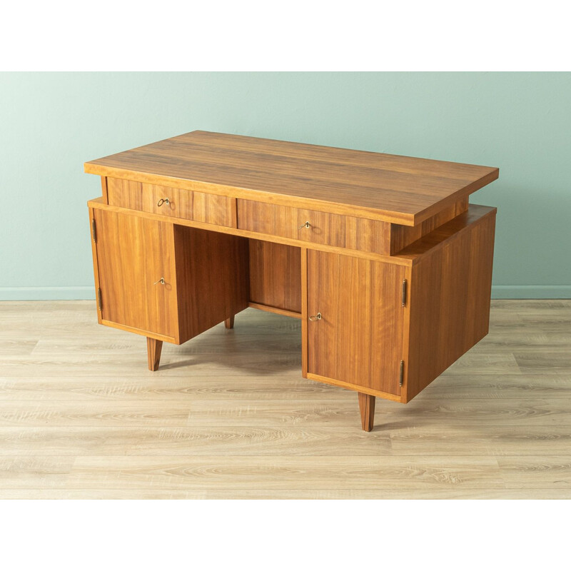 Vintage walnut desk with two sliding glass doors, Germany 1950s