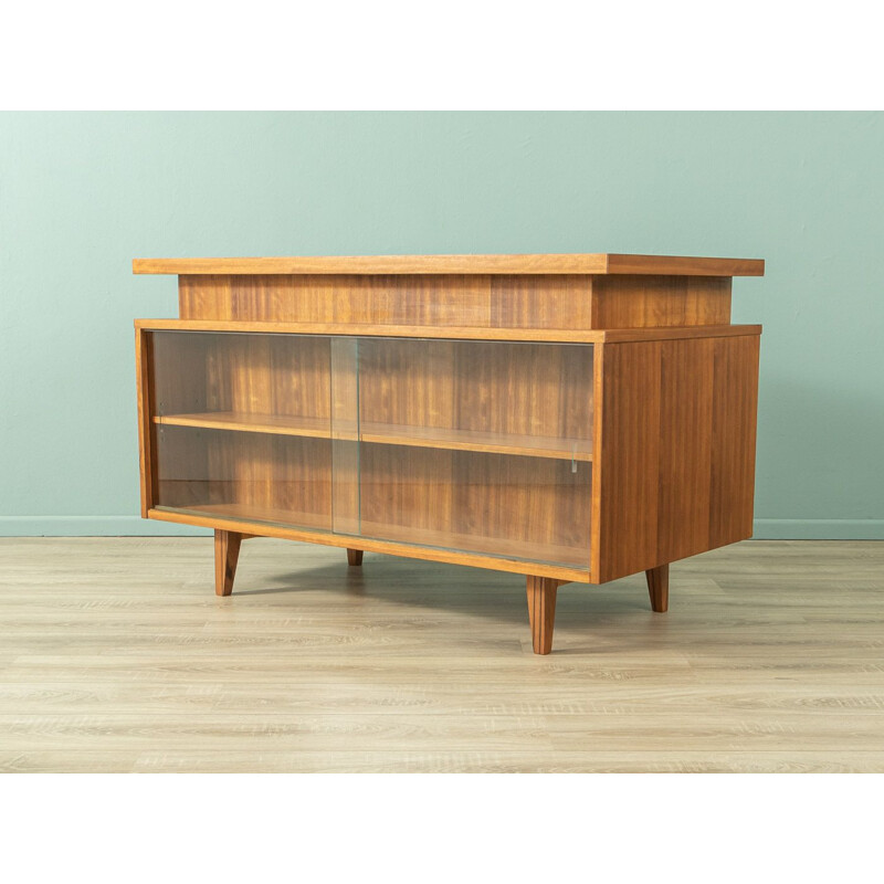 Vintage walnut desk with two sliding glass doors, Germany 1950s