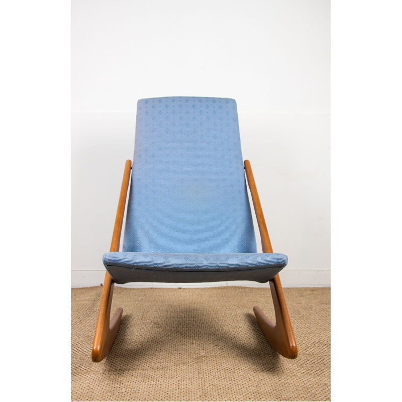 Vintage Danish teak and fabric rocking chair by Mogens Kold, 1960