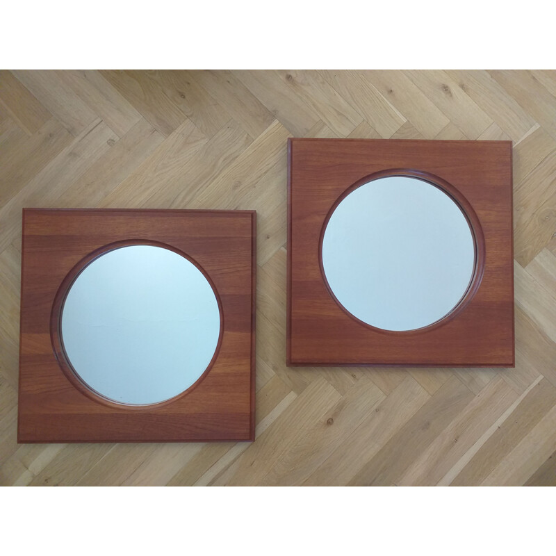 Pair of mid century teak wall mirrors by Hadsten Traeindustri, Denmark 1960s
