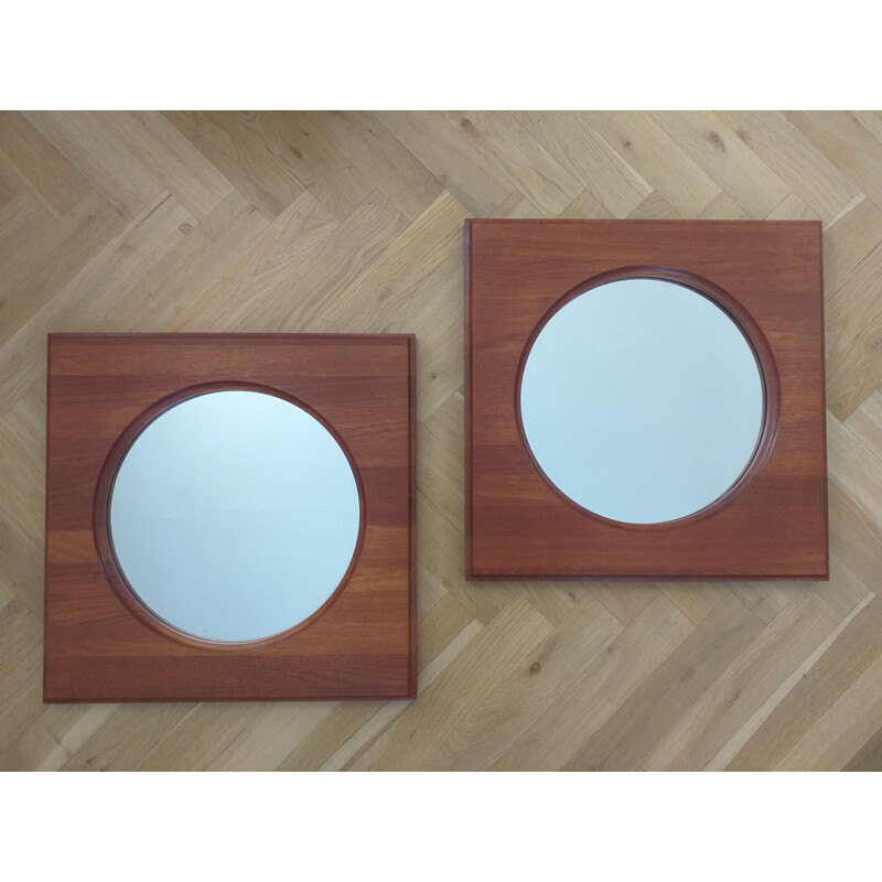 Pair of mid century teak wall mirrors by Hadsten Traeindustri, Denmark 1960s