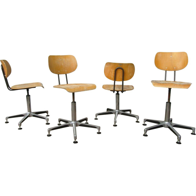 Set of 4 industrial Tubax swivel chairs - 1980s