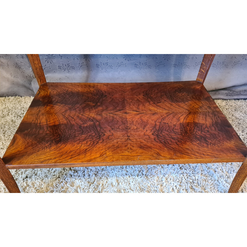 Vintage Art Deco side table in walnut and oakwood