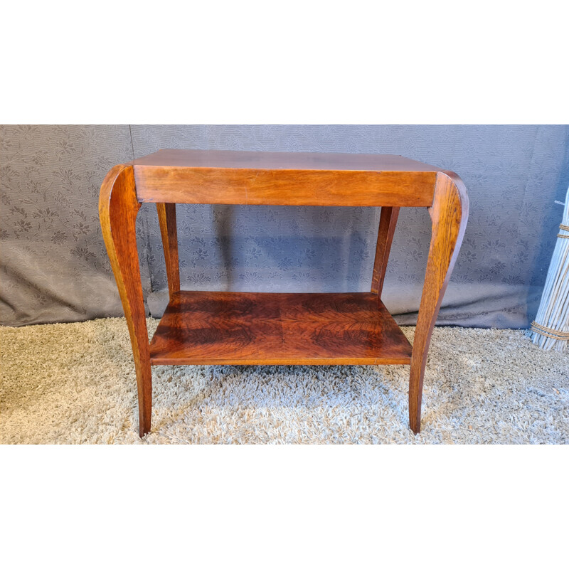 Vintage Art Deco side table in walnut and oakwood